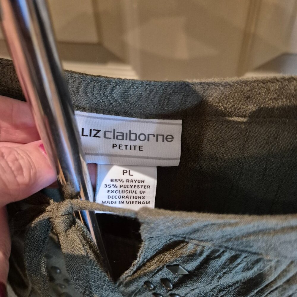 Liz Claiborne Olive Green Blouse with Lace-Up Detail - Picture 5 of 7